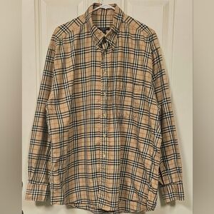 Burberry Beige Black Plaid Button-Down Shirt
